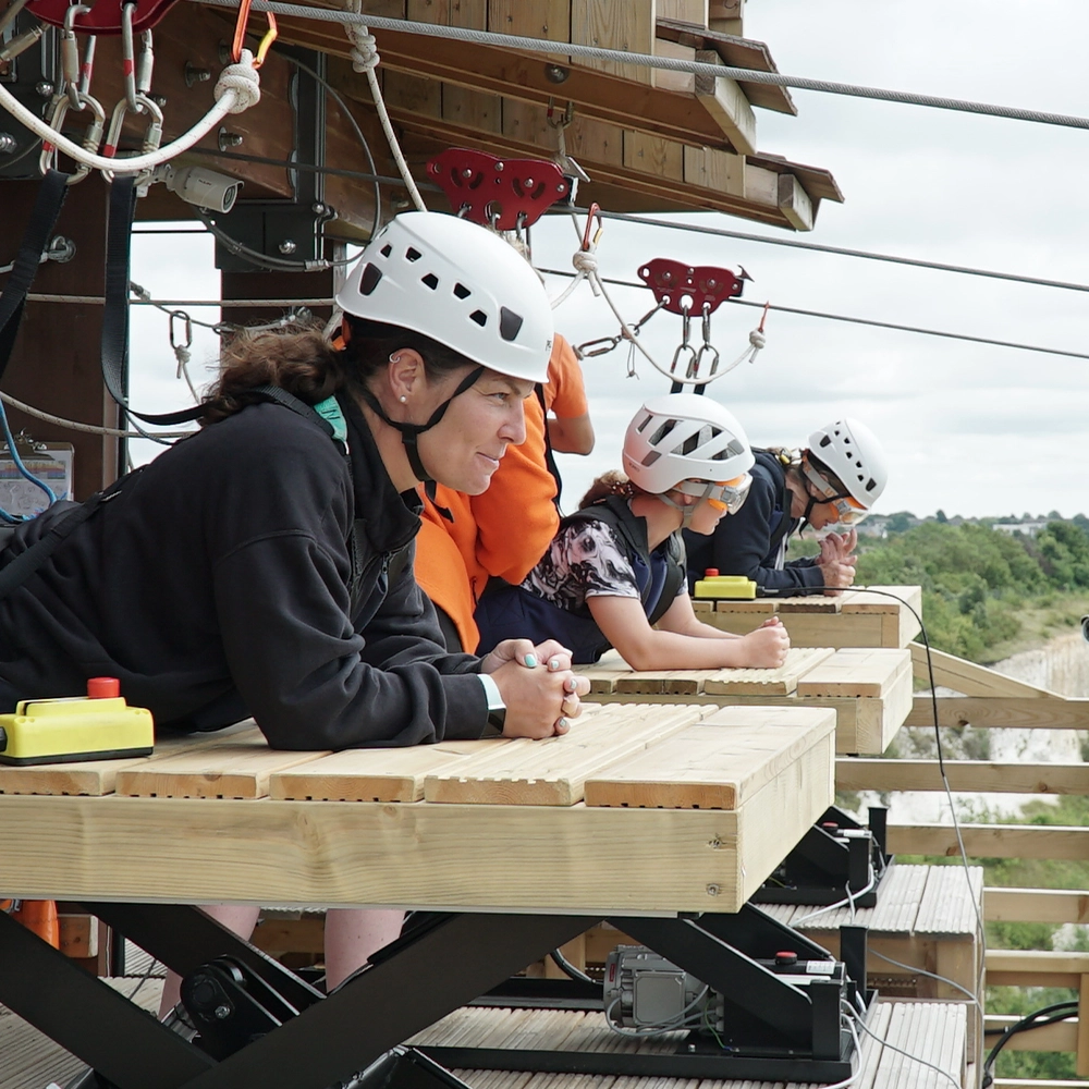 Large group ready to zip down the skywire at hangloose