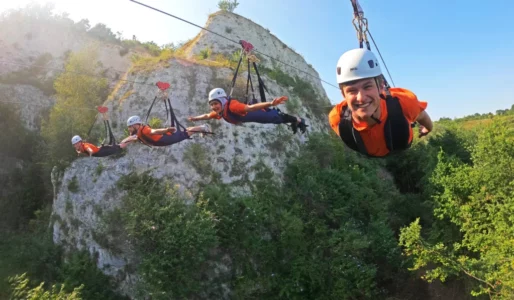 People zipping on the the skywire experience