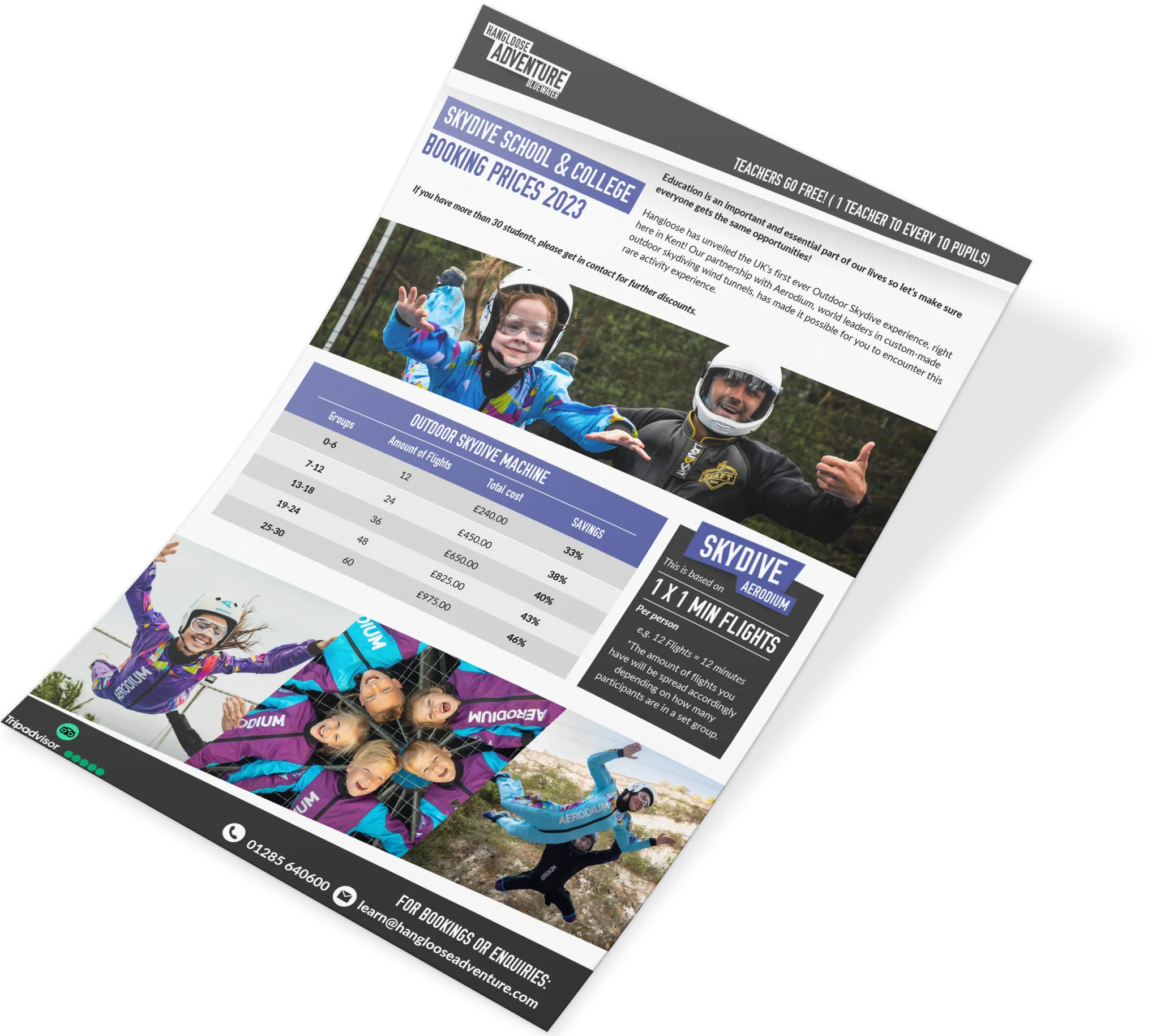 School trips in London, hangloose bluewater skydiving price sheet 2023